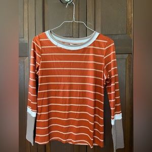Rust Stripe Long Sleeve Top, Size Small, New With Tags